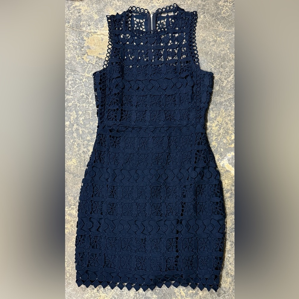 Lulus Women’s Small Pay Tribute Navy Blue Crochet Lace Dress